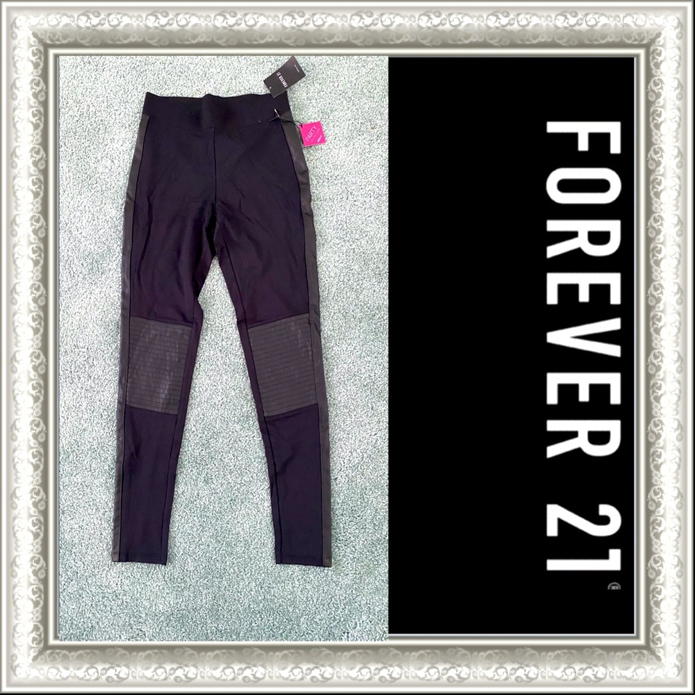 “Forever 21” Black Faux Leather Moto Leggings
